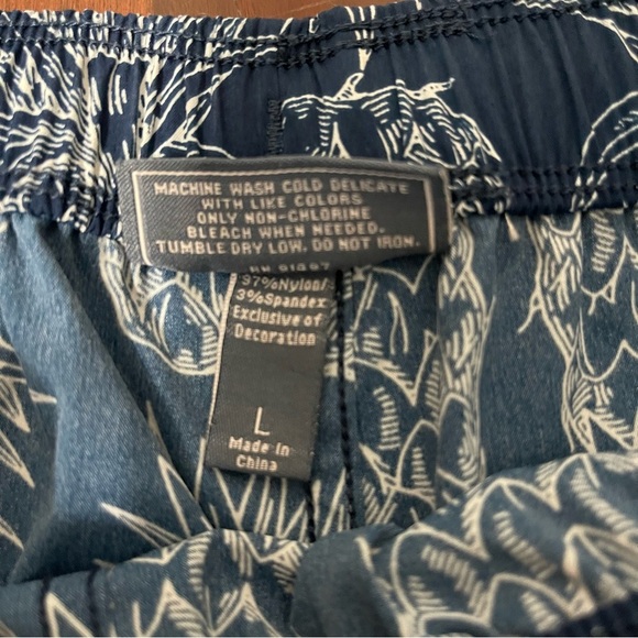 Lauren James Navy Pineapple Print Shorts Pockets Drawstring Size Large Nylon - Picture 3 of 7